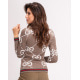 Коричневый шерстяной свитер с лого и цветными манжетами