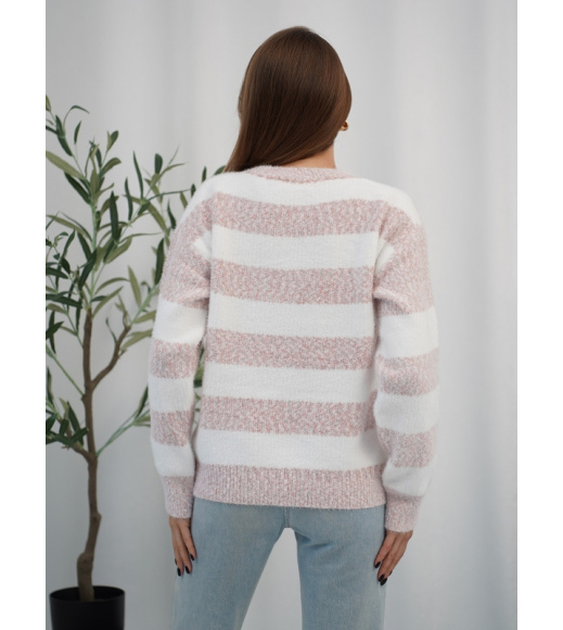 Персиковый кашемировый джемпер в полоску