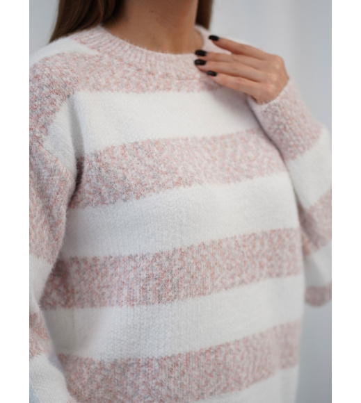Персиковый кашемировый джемпер в полоску