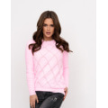 Рожевий пухнастий светр з перфорацією і намистинами