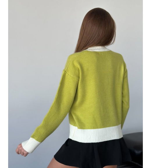 Оливковий ангоровий светр із кишенею