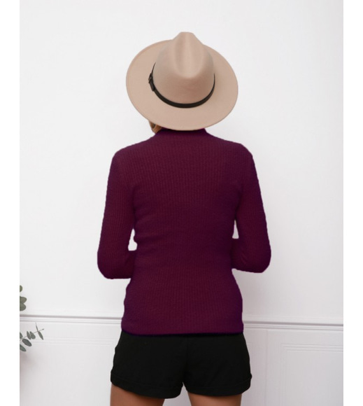 Бордовый фактурный свитер-травка с высоким горлом