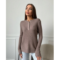 Коричневый фактурный свитер с пуговицами