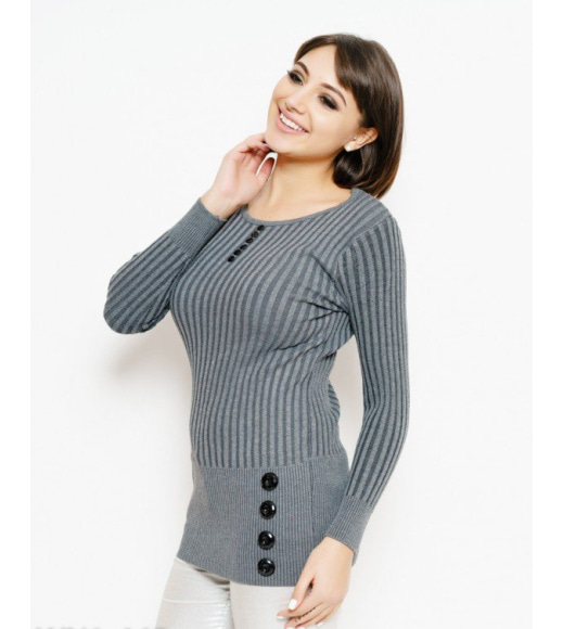 Сірий фактурний подовжений светр з гудзиками