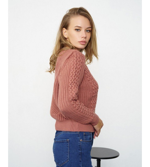 Темно-рожевий светр об'ємної в'язки