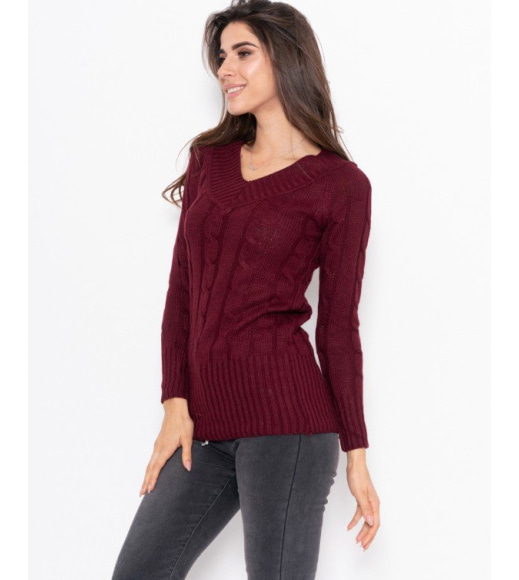 Бордовий тонкий светр ажурною в`язки