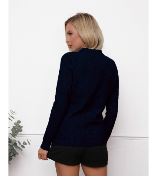 Темно-синий шерстяной свитер фактурной вязки