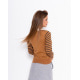 Коричневый полосатый свитер с кружевным воротником