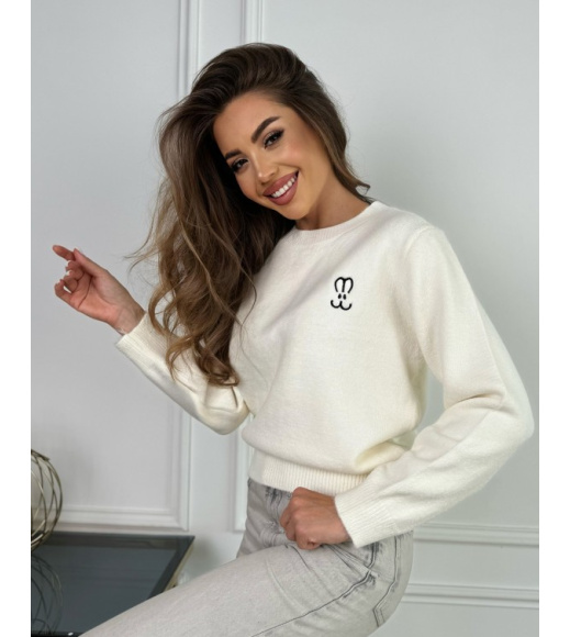 Ангоровый молочный джемпер с декором