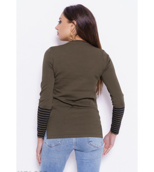 Трикотажний светр кольору хакі з смужками на рукавах