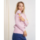 Розовый вязаный свитер с цветочным узором