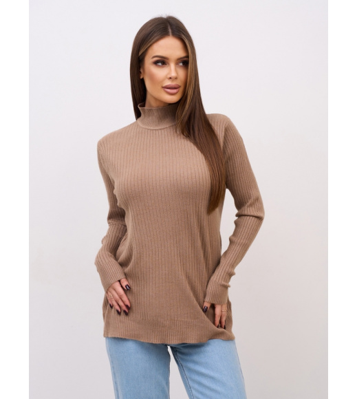 Бежевая кашемировая водолазка в рубчик