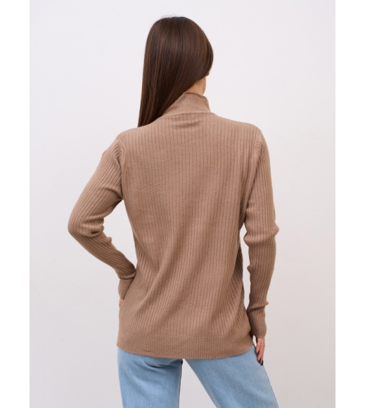 Бежевая кашемировая водолазка в рубчик