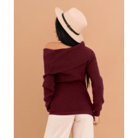 Бордовый ангоровый вязаный свитер с отворотом