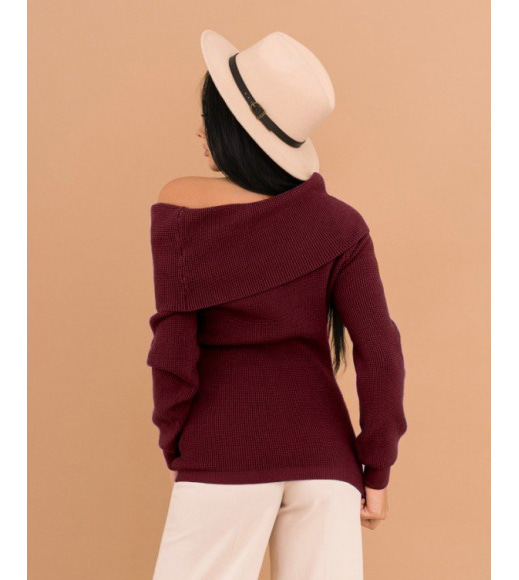 Бордовий ангоровий в`язаний светр з відворотом