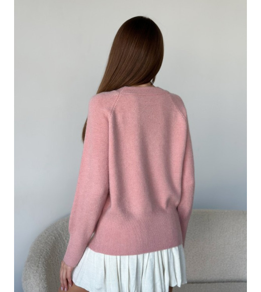 Розовый ангоровый свитер с удлиненными манжетами