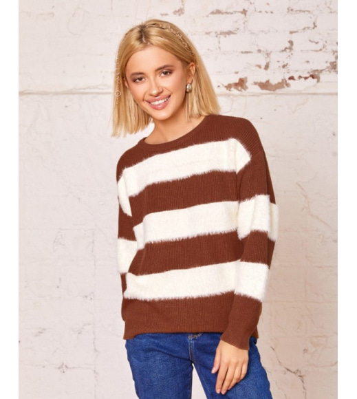 Теракотовий комбінований смугастий светр