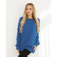 Голубой ангоровый свободный свитер с вставками