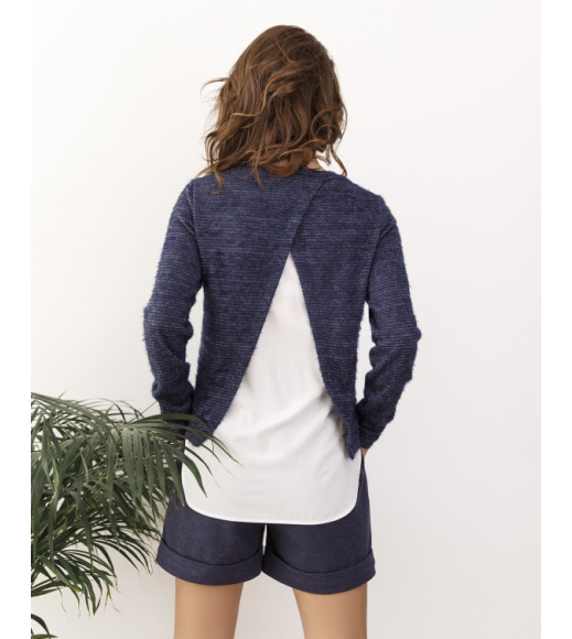 Темно-синій комбінований светр з білою вставкою