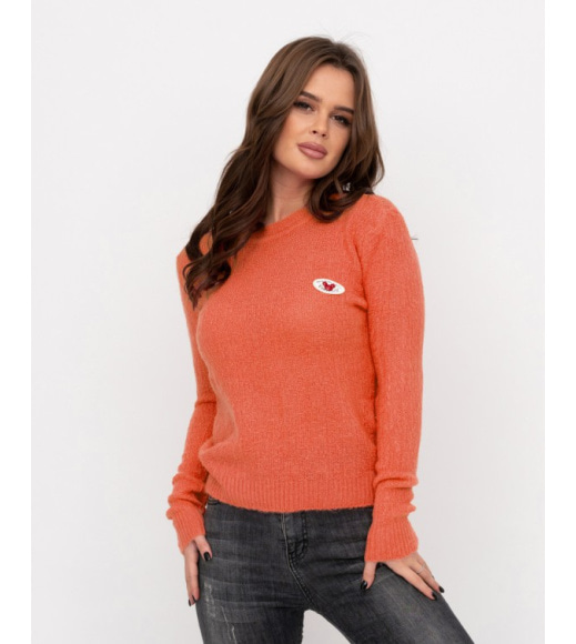 Оранжевый шерстяной свитер с нашивкой