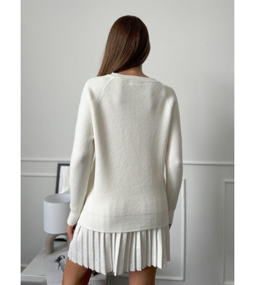 Кашемировый вязаный пуловер молочного цвета