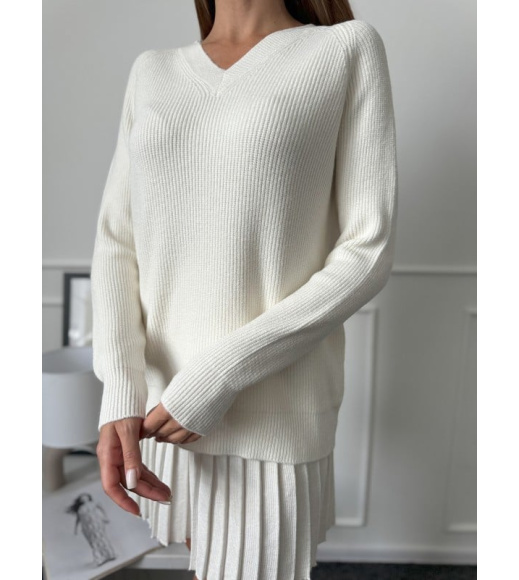 Кашемировый вязаный пуловер молочного цвета