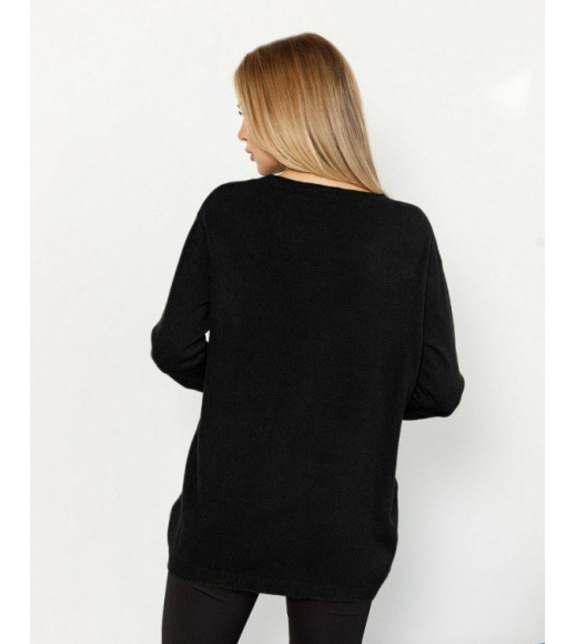 Черный ангоровый свитер декорированный пуговицами
