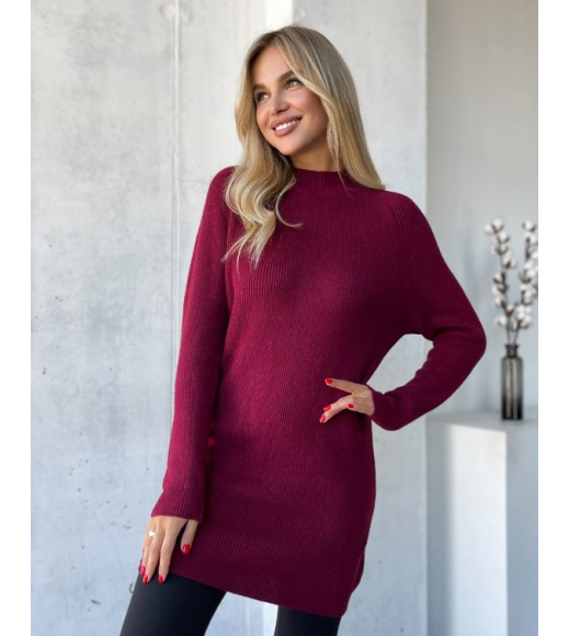 Бордовий кашеміровий светр-туніка