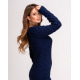 Темно-синий шерстяной удлиненный вязаный свитер
