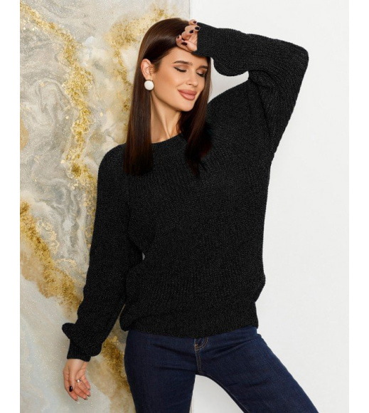 Чорний вовняний светр об`ємної в`язки