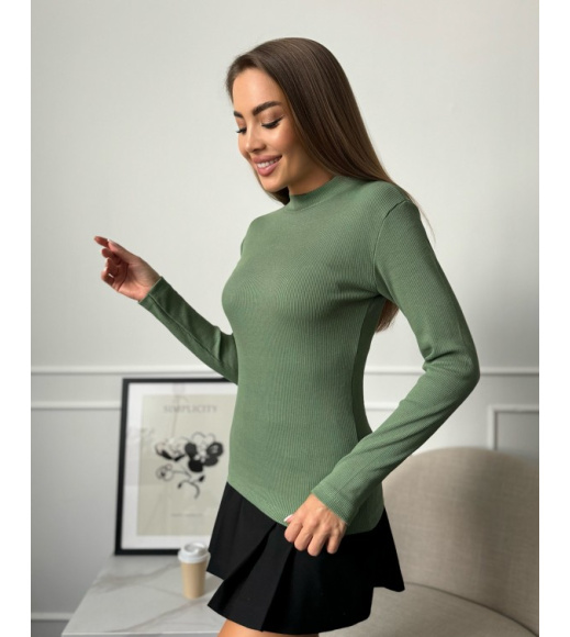 Хлопковая фактурная водолазка зеленого цвета