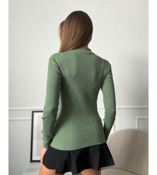 Хлопковая фактурная водолазка зеленого цвета
