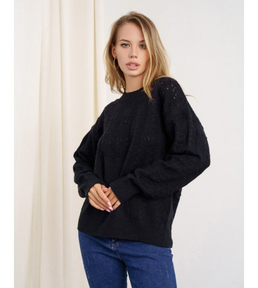 Черный свитер ажурной вязки