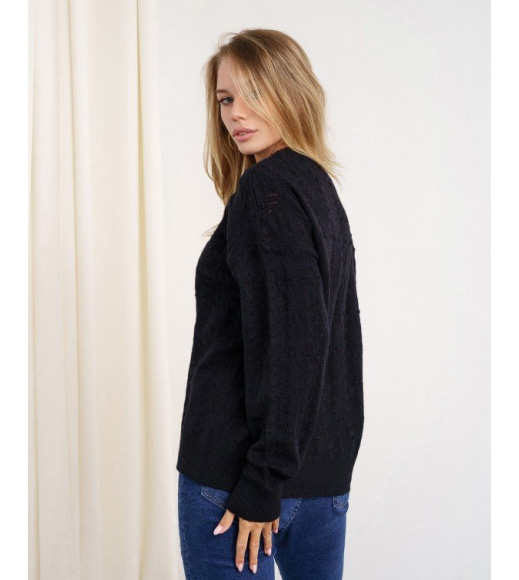 Черный свитер ажурной вязки
