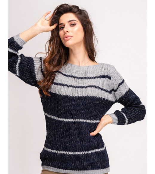 Серо-синий вязаный свитер с люрексом