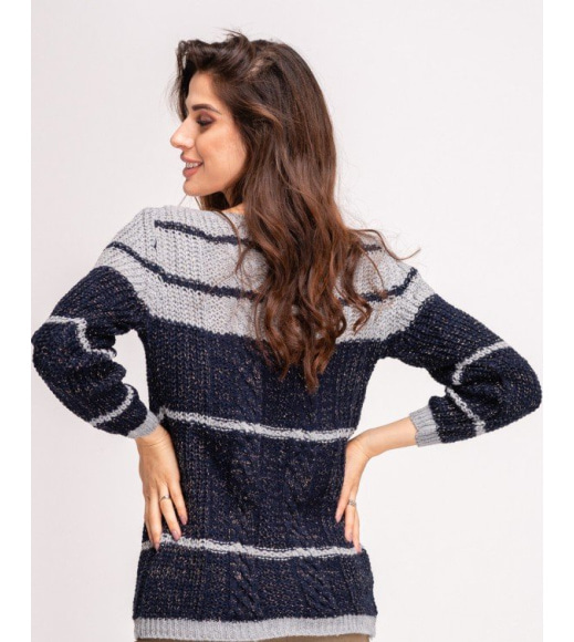 Сіро-синій в`язаний светр з люрексом