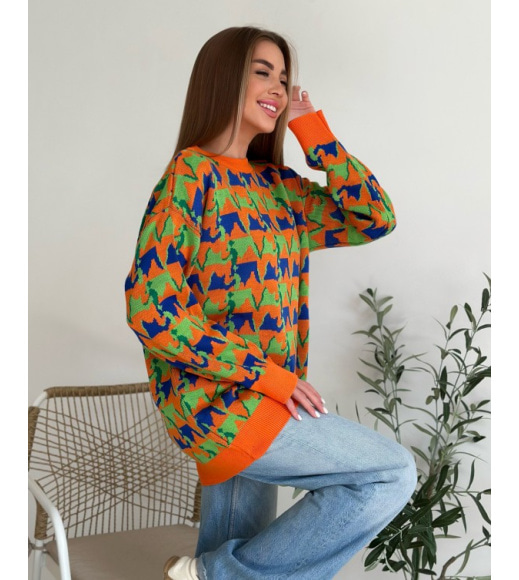 Оранжевый свободный свитер с орнаментом