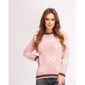 Розовый шерстяной свитер с лого и цветными манжетами