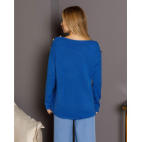 Синій ангоровий светр з гудзиками на плечах