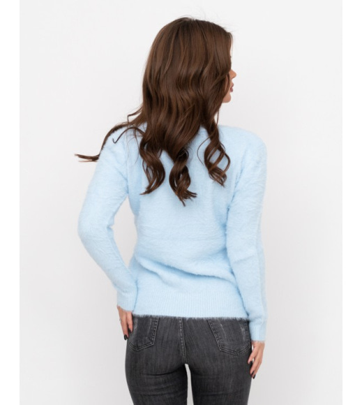 Голубой свитер-травка с бусинами и стразами