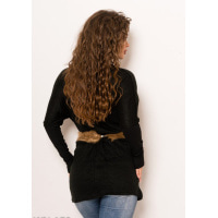 Чорний вільний подовжений ангоровий светр зі знімним хутряним поясом