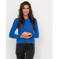 Синій еластичний в`язаний светр-травичка
