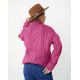 Фиолетовый шерстяной вязаный свитер с аранами