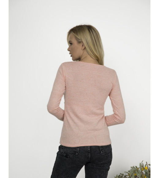 Персиковый ангоровый свитер с бусинами
