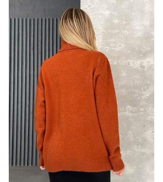 Терракотовый свитер объемной вязки с высоким горлом