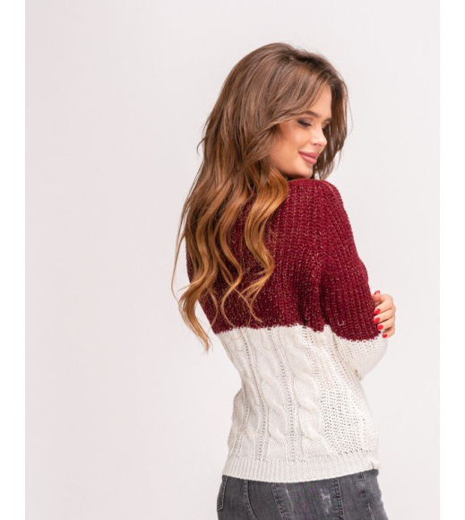 Бордово-белый вязаный свитер с люрексом