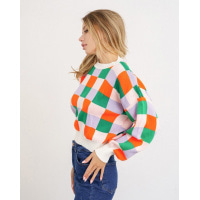 Зелено-молочний картатий светр