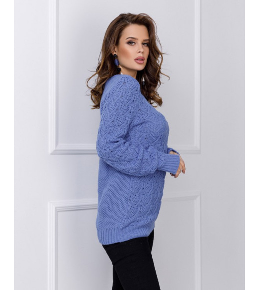 Синий шерстяной вязаный свитер с манжетами