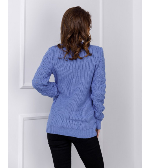 Синій вовняний в`язаний светр з манжетами
