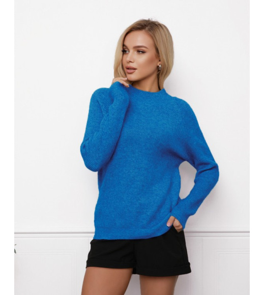 Шерстяной свитер фактурной вязки цвета электрик